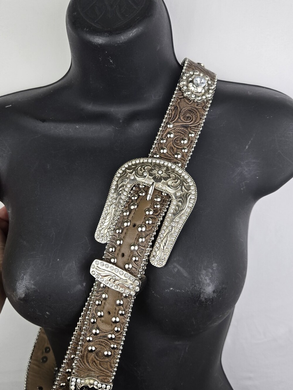 Blazing Roxx Western Rhinestone Studded Belt Embellished Buckle Floral Sz L
